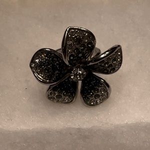 Rhinestone encrusted flower cocktail ring, size 8